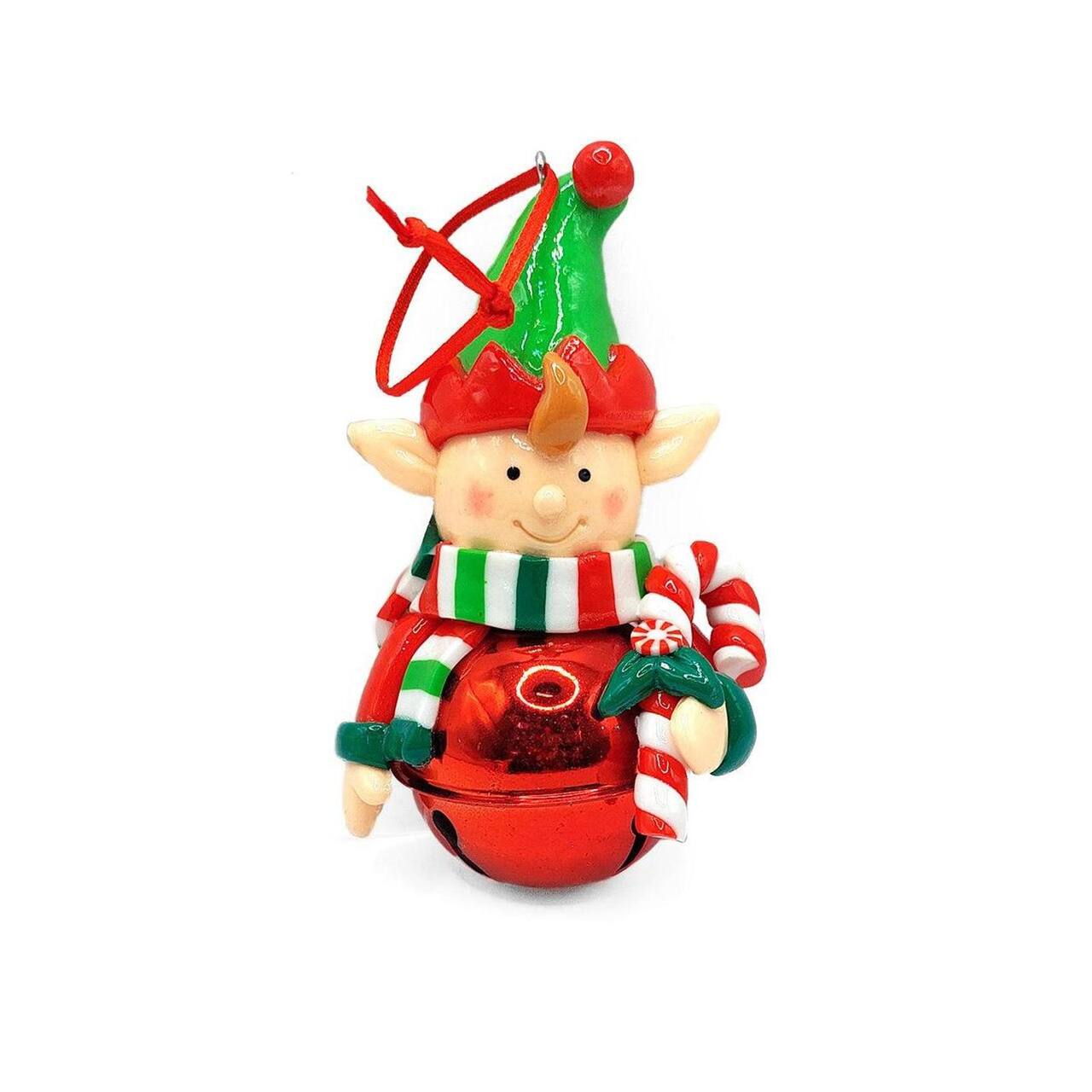 Wizardi 4" Glossy Gingerbread Elf with Candy Cane Christmas Ornament